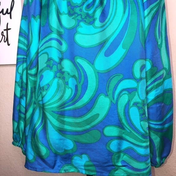 Lilly Pulitzer Elsa Silk Blouse with Smocked Neckline, Blue & Turquoise Size S - Picture 5 of 8
